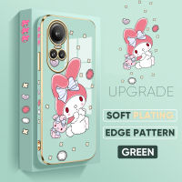 เคส PMP สำหรับ OPPO Reno10 Pro 5G ฟรีสายคล้อง + การ์ตูนน่ารักลายขอบสี่เหลี่ยมกรอบชุบเคสโทรศัพท์หรูหราชุบเคสโทรศัพท์นิ่ม