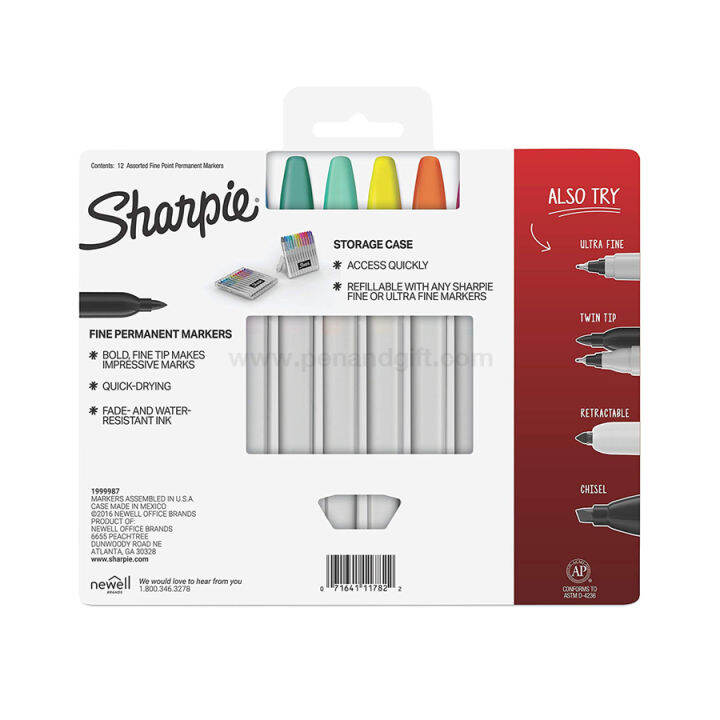 sharpie-vibrant-colors-permanent-markers-fine-point-1-0-mm-with-storage-case-ปากกามาร์กเกอร์-ชาร์ปี้-หัว-1-0-มม-สีใหม่ล่าสุด-แพ็ค-12-สี-พร้อมกล่องใส่ปากกา-penandgift