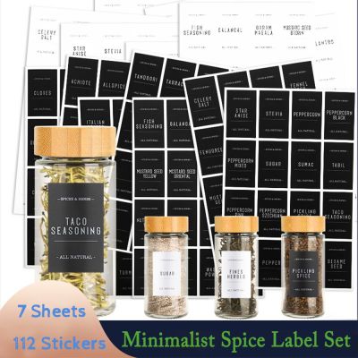 hot！【DT】❦☞  7 Sheets Minimalist Spice Label Set Text on Vinyl Sticker with Removable Adhesive Seasonings