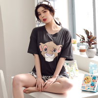 Summer Cotton Pajamas Womens Sleeveless Top and Shorts Lion King Simba Leopard Kawaii Cartoon Loose Home Suit Pajama Sets Women