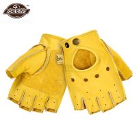 New Genuine Sheepskin Leather Motorcycle Gloves Men Vintage Motorbike Full Finger Gloves Retro Biker Touchscreen Moto Gloves