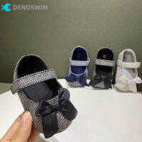 DENOSWIM รองเท้าผูกโบว์สไตล์เกาหลีสำหรับเด็กผู้หญิง,รองเท้าส้นเตี้ยติดโบว์ Prewalker Soled นุ่มกันลื่นรองเท้าแตะเด็กสวมสบาย