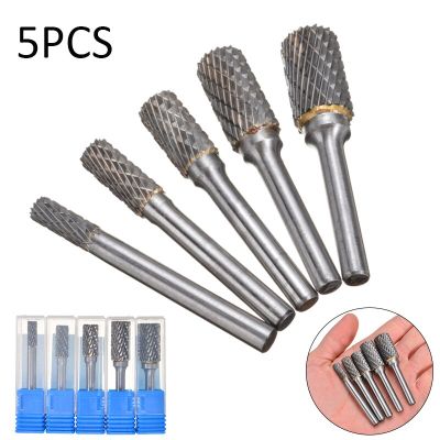 HH-DDPJ5pcs 1/4" Tungsten Carbide Rotary Burr Cutter Set For Rotary Tools File Milling Cutter Engraving Bit For Woodworking Metal
