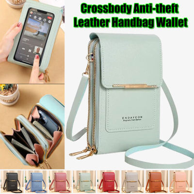 คนส่งเอกสารแฟชั่นมือถือจอสัมผัสหนังของผู้หญิงช่องกระเป๋าสะพายไหล่ Crossbody