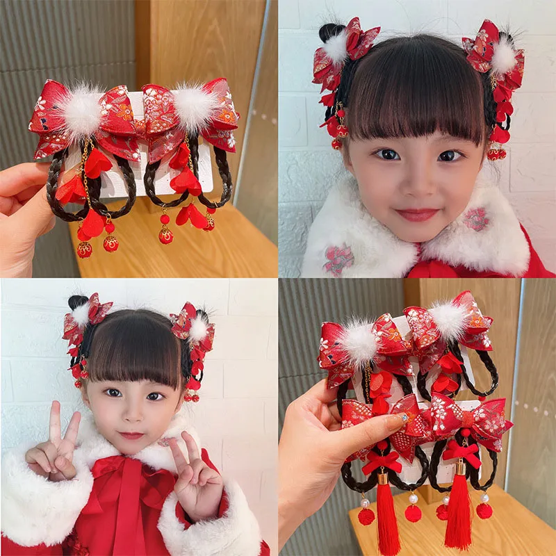 2 Pcs/Set Children Cute Chinese Knot Wig Pendant Ornament Hair