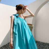 COD DSFDGESERRRRR 2021 Summer Beach Holiday Dress Thai Slanted Shoulder Design Bow Beach Super Fairy Long Skirt Women