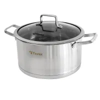 mhfsuper หม้อสแตนเลส 2หู พร้อมฝาแก้ว ขนาด 24 ซม รุ่น 24-cm-High-quality-stainless-steel-boiling-Pot-Favex-NS-2324-00C-TC