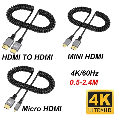 4K 60HZ 0.5-2.4M Kompatibel HDMI Ke HDMI/MINI HDMI/HDMI Mikro/Kabel Spiral Fleksibel Ekstensi Melingkar Kabel Steker Jantan Ke Jantan