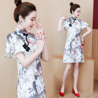 Bebovizi 2020 New Vintage Chinese Style Traditional Casual Party Women Midi Dress Summer Cheongsam Dresses M-4XL Plus Size