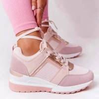 Thick Sole Women Platform Walking Sneakers Comfortable Summer Wedges Shoes Height Increasing Lady Tennis Lace Up Pink Shoes 43