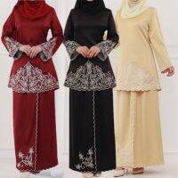 ชุด2ชิ้นสำหรับมุสลิมเดือนแรกของผู้หญิงชุดแขนยาวกระโปรงชุด Abaya ดูไบอาหรับอิสลามกระโปรงถักลาย Kaftan Femme