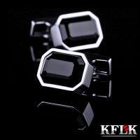 {EDDLYT} KFLK เครื่องประดับเสื้อแฟชั่น Cufflinks สำหรับบุรุษ Designer ยี่ห้อ Black Crystal Cuff Link ขายส่งปุ่มคุณภาพสูงผู้เข้าพัก