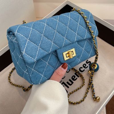 High quality bag handbag 2021 new fashion denim ling qiu dongs chain niche one shoulder inclined shoulder bag