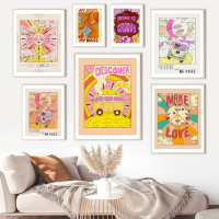 Sumanssa Vintage Psychedelic Floral Spiritual Wall Art ภาพวาด Nordic โปสเตอร์และพิมพ์ห้องนั่งเล่นปรับแต่งได้