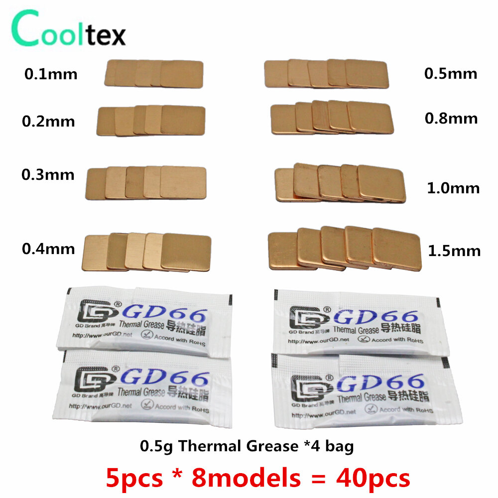15mm x 15mm x 0.5mm Copper Shim Kühlkörper Thermal Pad Laptop GPU CPU Kühler 