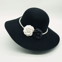 ผู้หญิงสีดำ Fedora หมวกขนสัตว์รู้สึกสุภาพสตรีหมวกฤดูหนาวฟลอปปี้ปีกดอกไม้ Fedoras Perals วงคริสตจักรชุดแต่งงาน F Ascinator หมวก