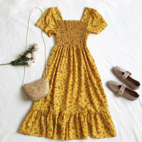 Woherb  Summer Dress Women Floral Print Sexy Square Collar Elastic Waist Dresses Korean Elegant Sweet Ruffle Vestidos 25644