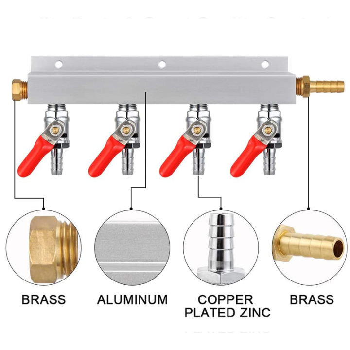 ท่อร่วมแก๊ส-ผู้จัดจำหน่ายก๊าซเบียร์-homebrew-ผู้จัดจำหน่ายอากาศ-co2-manifold-splitter-516-barb-fittings-2waway-4way