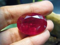 พลอย รูบี้ ทับทิม เหลี่ยมชั้น รูปไข่ หนักรวม 35 กะรัต CARATS ....(1 เม็ด) สังเคราะห์ SYNTHETIC RUBY  OVAL  18x23 MM มิลลิเมตร STEP CUT