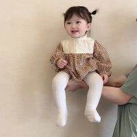 ? 2023 High quality new style baby autumn clothes foreign style floral bag fart clothing sweet plaid long-sleeved onesie baby autumn clothes going out crawling clothes