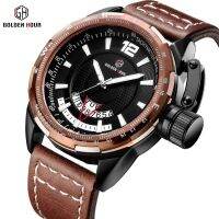 Double 11 Watch Mens Leather Belt Quartz Watch Fashion Waterproof 【QYUE】