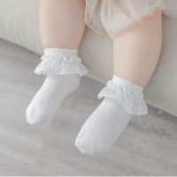ถุงเท้าเด็ก ถุงเท้าเด็กอ่อน ถุงเท้าเด็กแรกเกิด ถุงเท้าเด็กทารก ขอบระบายสีขาว (ไม่มีกันลื่น)