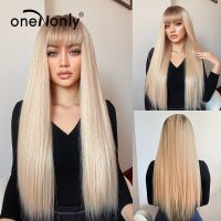 【jw】❐✹☢  OneNonly  Blonde Wig Straight Wigs with Bangs Synthetic for Use Resistance Hair