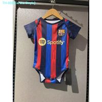 ✗♕▤ 2223 New Baby Romper Barcelona Home Football Jersey Red Blue Striped Romper Jersey Short Sleeve Jersey Bodysuit One Piece Size 9/12 Barcelona Baby Romper Jesey