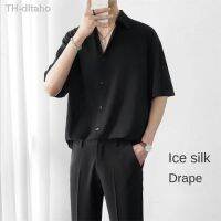 ✴۩ Silk Short-sleeved Shirts Mens Non-ironing Drape Color Five-quarter Sleeve Shirt Oversized All-match Loose T-shirt