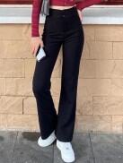 Quần ống loe lưng cạp cao 2 cúc baggy vải nữ dài suông loe culottes tuyết