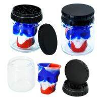 [COD] Metal Layer Smoke Grinder Glass Storage Jar Silicone Combination Herb