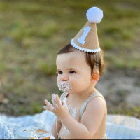 Burlap หมวก Baby First Birthday Party ผ้าลินิน Felt หมวก1st 2th 3th ปีเด็กทารกหมวกอาบน้ำวันเกิด Headband ตกแต่ง