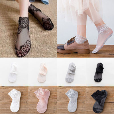 CHUIMOU ถุงเท้ากันลื่นถุงเท้าล่องหนแฟชั่นสำหรับผู้หญิง,ถุงเท้าบางด้ายตาข่ายระบายอากาศถุงเท้าเรือลูกไม้ถุงเท้าขนาดกลางฤดูร้อน