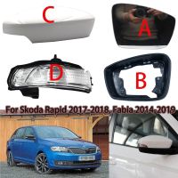 【car parts】สำหรับ Skoda Rapid 2017 2018 Fabia 2014 2019รถกระจกมองหลังปกเชลล์กระจกมองข้างกรอบไฟแสดงสถานะกระจกเลนส์แก้ว