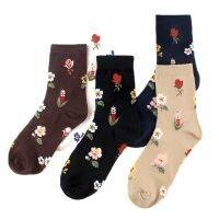 (QUIYE)PEONFLY Fashion Happy ถุงเท้าฝ้ายนุ่ม Sox เส้นโค้งสวย,ผู้หญิงสาวฮาราจูกุศิลปะข้อเท้าดอกไม้