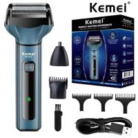 Kemei เครื่องโกนหนวดไฟฟ้า 3in1 แบตเตอเลี่ยนตัดผม เครื่องโกนหนวด แต่งหนวด แต่งเครา กันจอน ตัดขนจมูก มี 3 หัว ชาร์จไฟไร้สาย USB รุ่น Km-1433