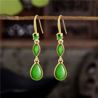 Genuine sterling silver genuine gold earrings inlaid with natural emerald green white marble red agate long earrings BSPT