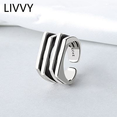 [MM75] LIVVY สีเงินหลายที่เรียบง่ายเรขาคณิตแหวนเสน่ห์ผู้หญิงอินเทรนด์เครื่องประดับวินเทจพรรคของขวัญอุปกรณ์เสริม