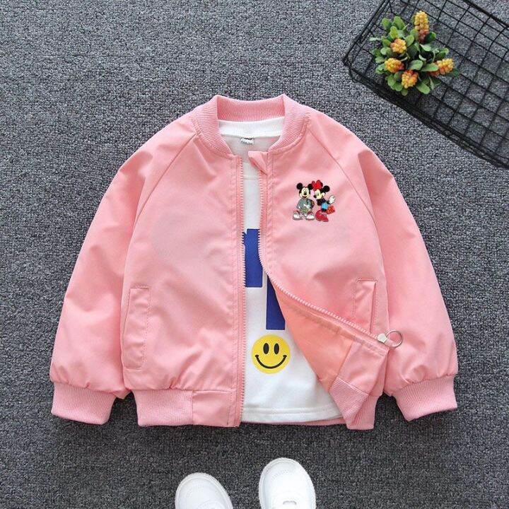 mickey-minnie-zipper-boys-girls-jacket-coat-2023-spring-cartoon-uniform-windbreaker-outerwear-2-7-years-children-casual-clothes