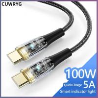 CUWRYG 1เมตรโปร่งใสชายกับแล็ปท็อปชายสายข้อมูลชาร์จเร็ว PD 100W USB สาย3.1 Type C