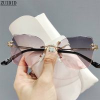 HOT★2022 Rimless Cat Eye Sunglasses Women Fashion UV400 Tide Lady Glasses Vintage Luxury Brown Pink Gafas Shades For Zonnebril Dames