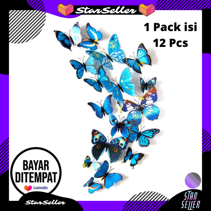 [ 1 Pack Isi 12 Pcs ] Stiker Kupu-Kupu HL0012 Stiker 3D Kupu Kupu Wall ...