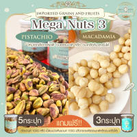 Mega Nuts 3 พิสตาชิโอ 5 กระปุก + แมคคาเดเมีย 3 กระปุก แถมฟรี! อัลมอนด์หรือมะม่วงหิมพานต์ 100g พิสตาชิโอ แมคคาเดเมีย ถั่ว อัลมอนด์ มะม่วงหิมพานต์