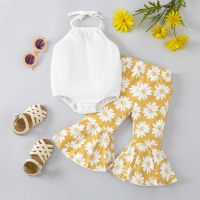 Fashion 2pcs Clothes Outfits For Baby Girl Summer Outfits Romper Floral Elastic Waist Flare Pants Toddler Sleeveless Jumpsuit  by Hs2023