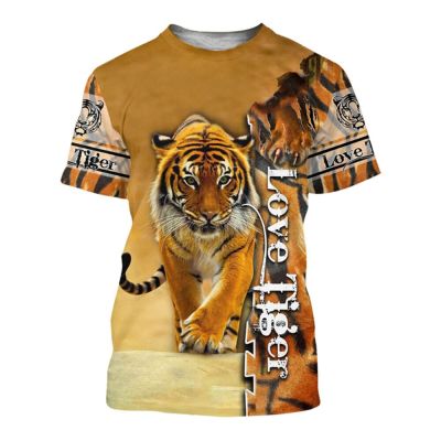 3D printed big cat graphic T-shirt, overbearing King of the Jungle mens short sleeve top, spring and summer fashion T-shirt