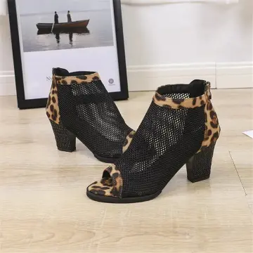 Chunky heel hot sale leopard booties