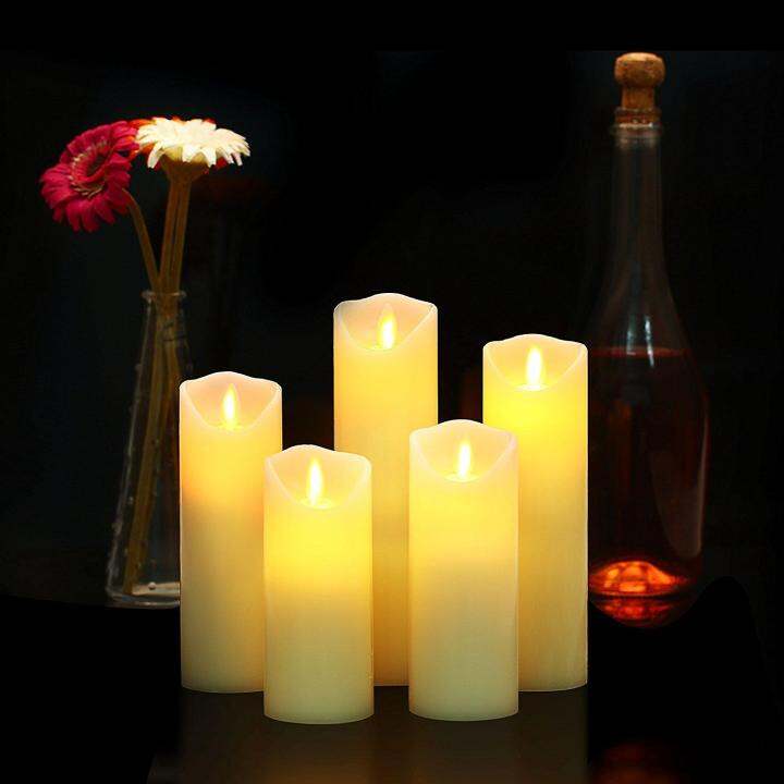Set of 5 Flameless Candles Battery Operated Diameter 5.3cm Real Wax