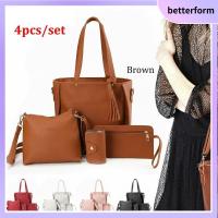 BETTERFORM 4Pcs/set หนังพียู กระเป๋า Crossbody แบบพกพาได้ ลำลองแบบสบายๆ ชุดกระเป๋าผู้หญิง แฟชั่นสำหรับผู้หญิง ความจุสูงมาก กระเป๋าแบบสะพายไหล่ ผู้หญิงผู้หญิงผู้หญิง