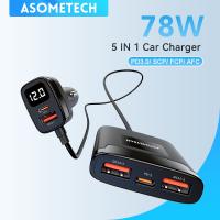 ASOMETECH 5 Port USB Car Charger 78W SCP PPS AFC USB Type C Fast Charging For iPhone 14 13 Pro Huawei Xiaomi Samsung S22 Ultra Car Chargers