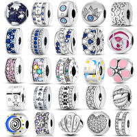 925 เงินสเตอร์ลิงคลิป Charms Clasp Stopper ลูกปัดความปลอดภัย Fit Pandora สร้อยข้อมือ DIY Star Moon ลูกปัดดอกไม้-Gamekj